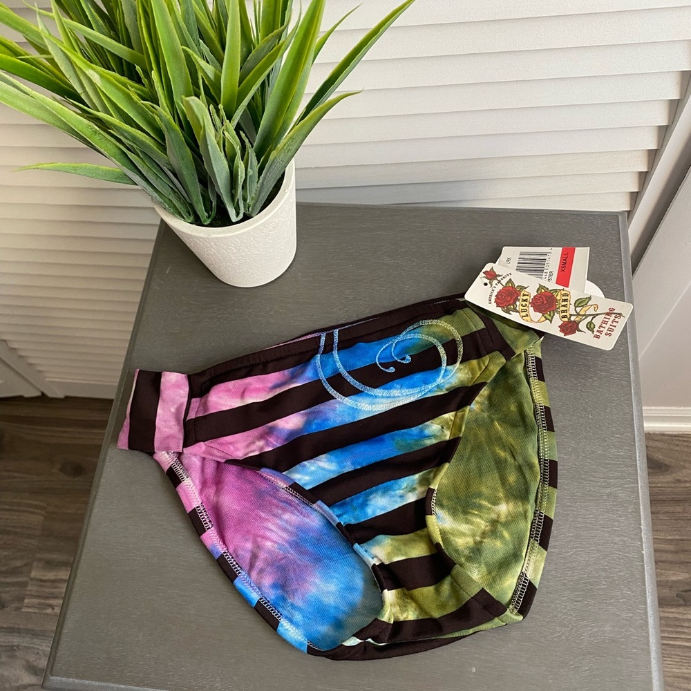 Lucky Brand Tie Dye Striped Bikini Bottoms Y2K colorful boho indie